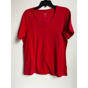 Liz Claiborne Essentials Red Short Sleeve V‎ Neck T Shirt Top Sz M